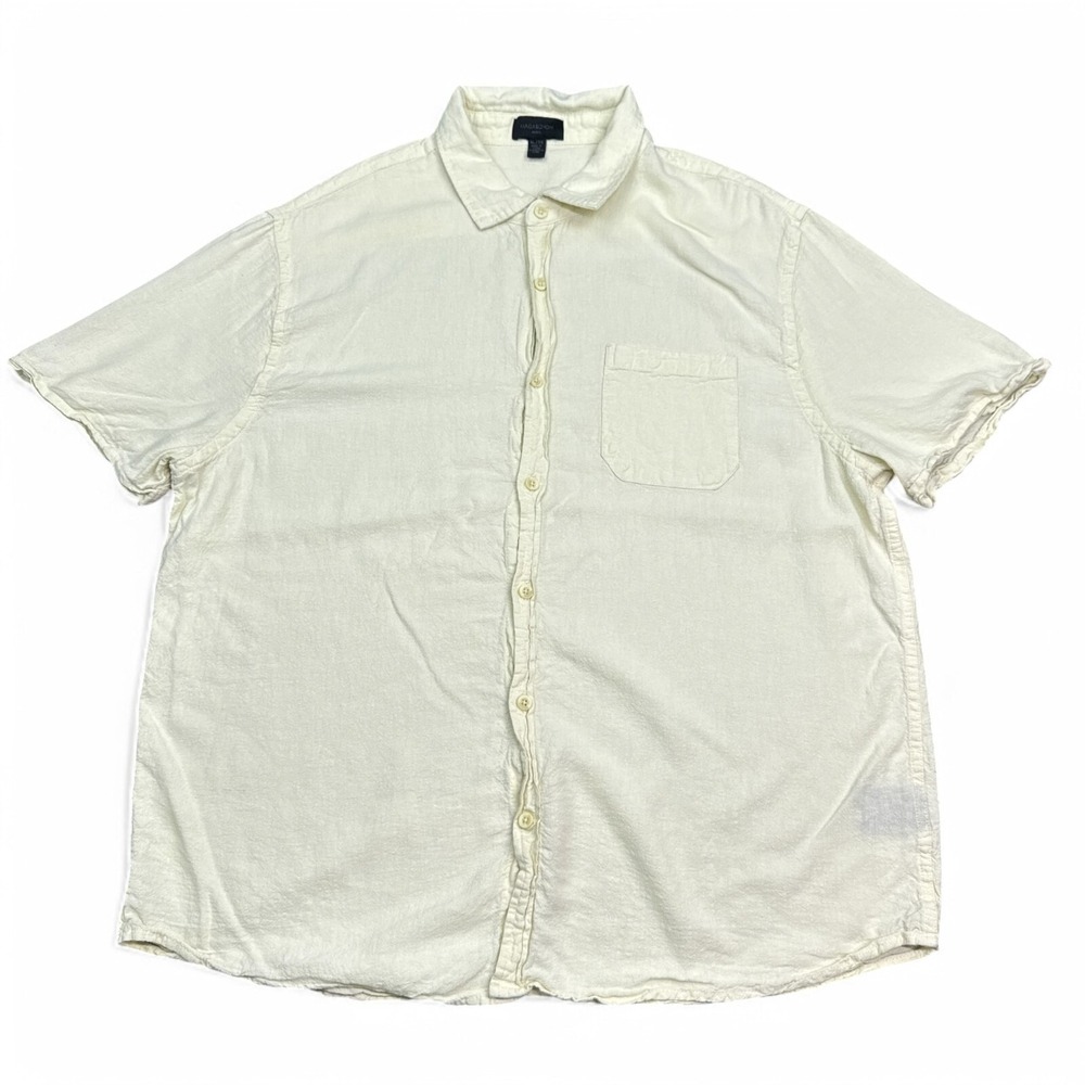 Magaschoni Linen Blend Button Up Shirt Mens Size XL Pastel Yellow Short Sleeve
